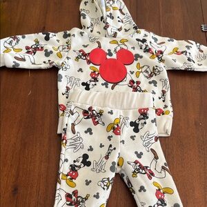 Disney Cream Hoodie & Pants Set with Red Mickey Accent
